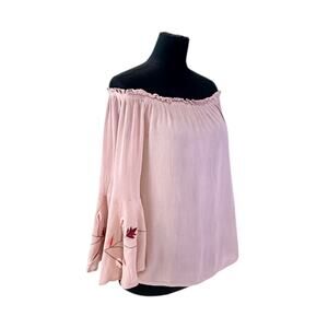 Speed Limit 98 Pink Boho Floral Embroidered Off Shoulder Peasant Blouse Medium